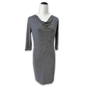 Gilli Sheath Dress Knit Fabric Pullover Drape Neck Stripe Patterns Blue/Gray W L